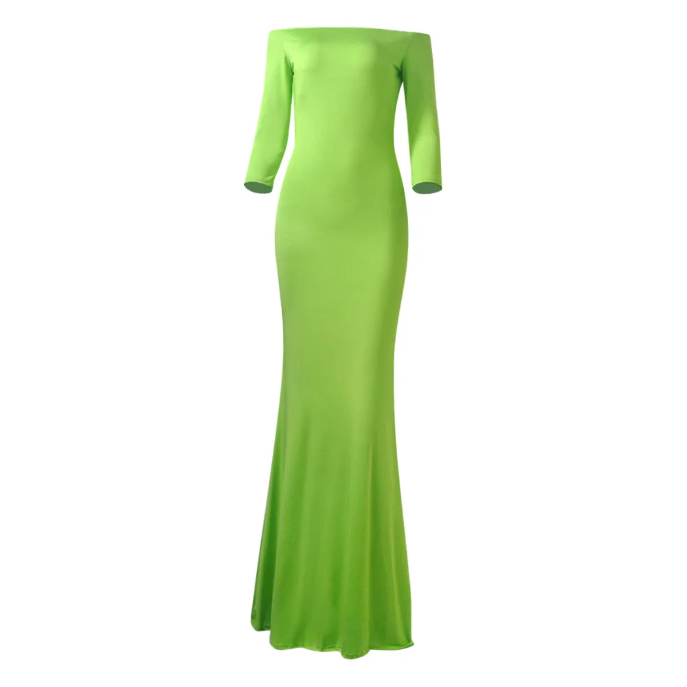 

2021 Spring Womens Casual Dresses Plus Size 3xl Long Sleeve Off Shouler Dress Fashion Ladies Solid Plain Dresses Women Casual, Customized color
