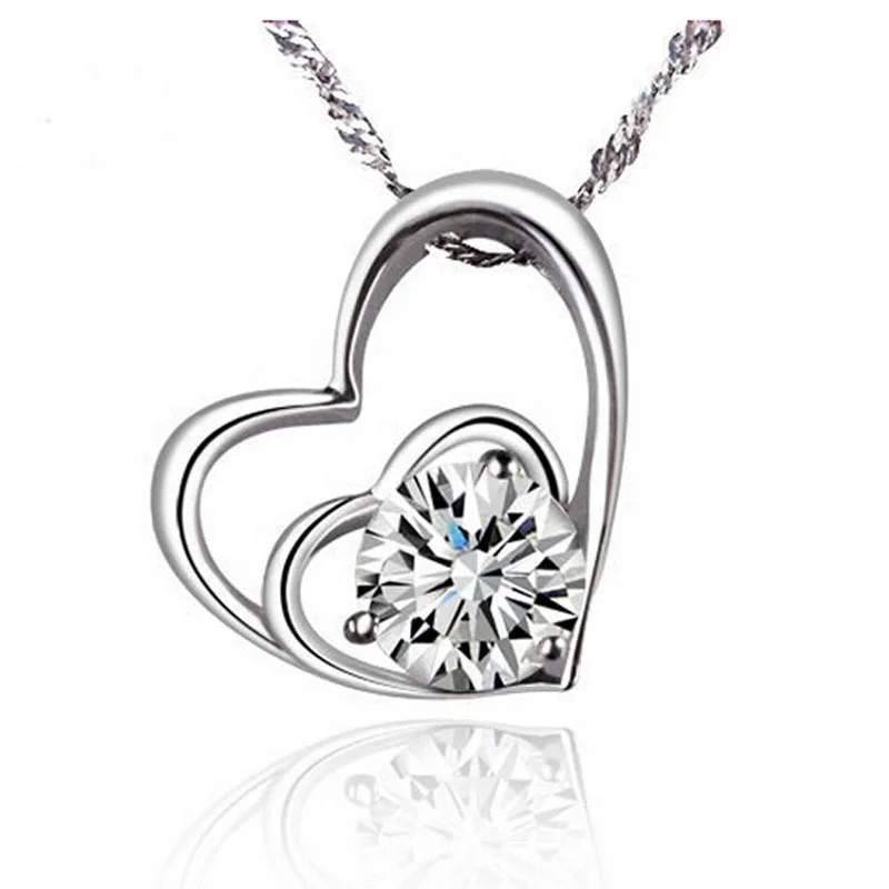 

Hot Selling White Gold Silver Plated Valentines Zircon Crystal Rhingstone Charm Heart Pendant Necklace For Women