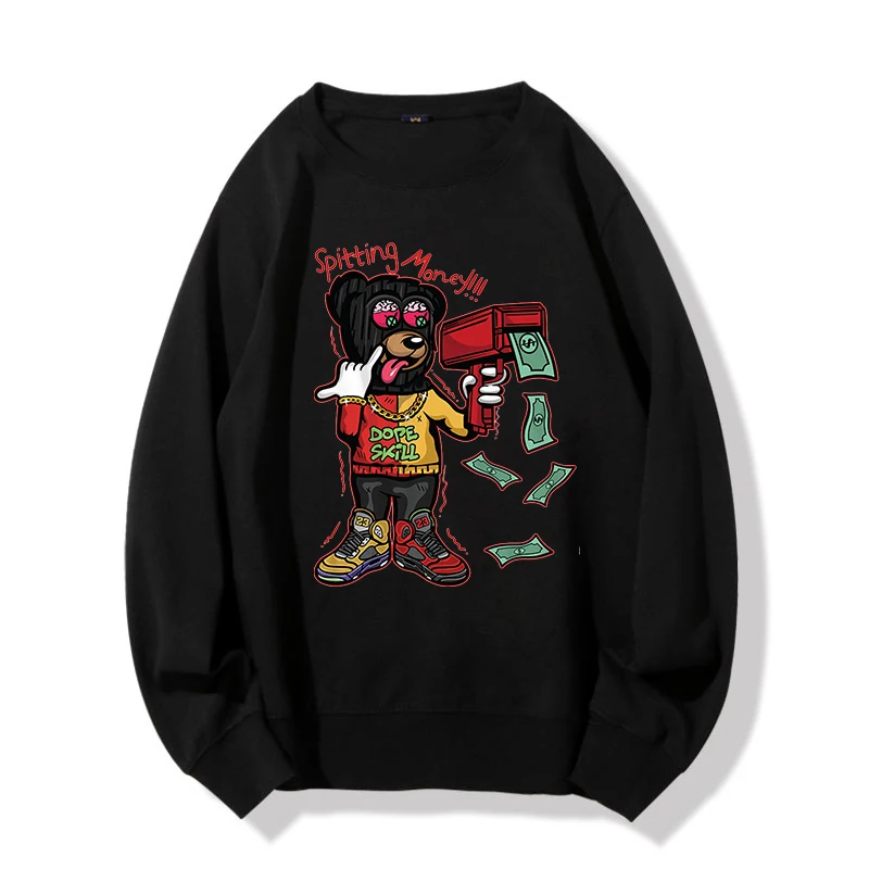 

2021 Hot Sale Streetwear Sweatshirt Women Cartoon Bear Banknote gun Crewneck Sweatshirt Fashion Womens Hoodies Sweatshirts