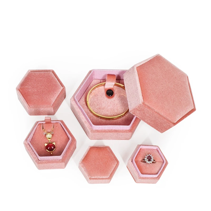 

big large hexagon necklace hexagonal hand made velvet ring bearer box vintage handcrafed' jewelry packaging, Customized