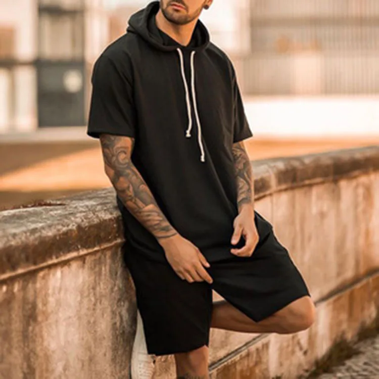 

Summer short sleeves hoodie tracksuit set sew custom logo mens tracksuit sets two piece men outfit, Picture color