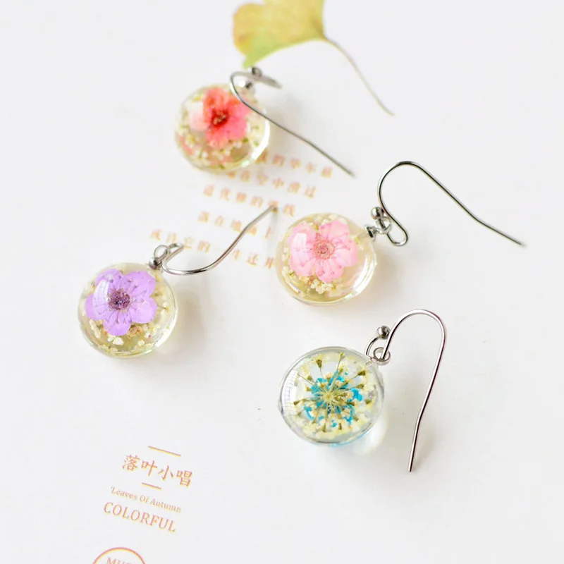 

Fashion 5 Colors Hypoallergenic Lace Daffodil Dried Flower Earrings for Women Girls
