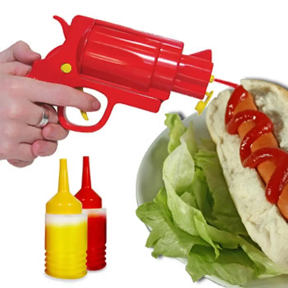 

200ml Creative Pistol Bottle Ketchup Mustard Salad Sauce Squeeze Bottle Food Grade PP Condiment Dispenser Kitchen Cooking Gedget