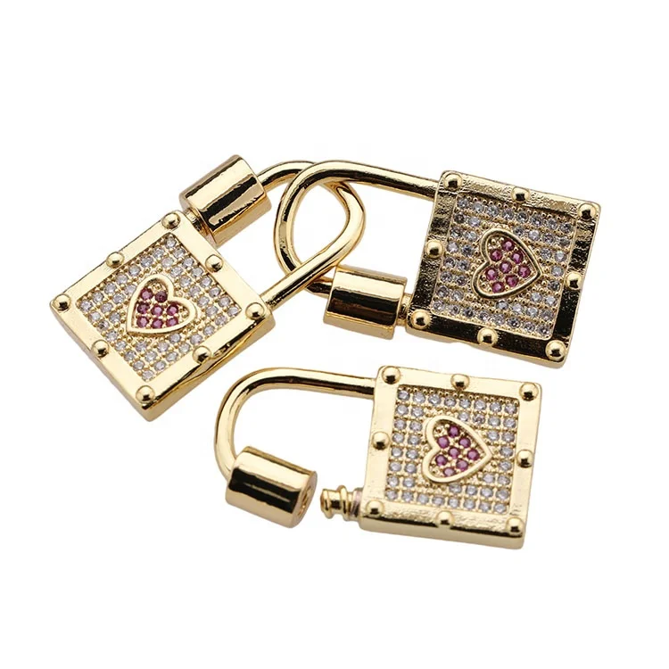 

Custom Wholesale Korean Fashion Gold Plated Zircon Brass Lock Design Carabiner Jewelery Accessory for Bracelet Necklace Making