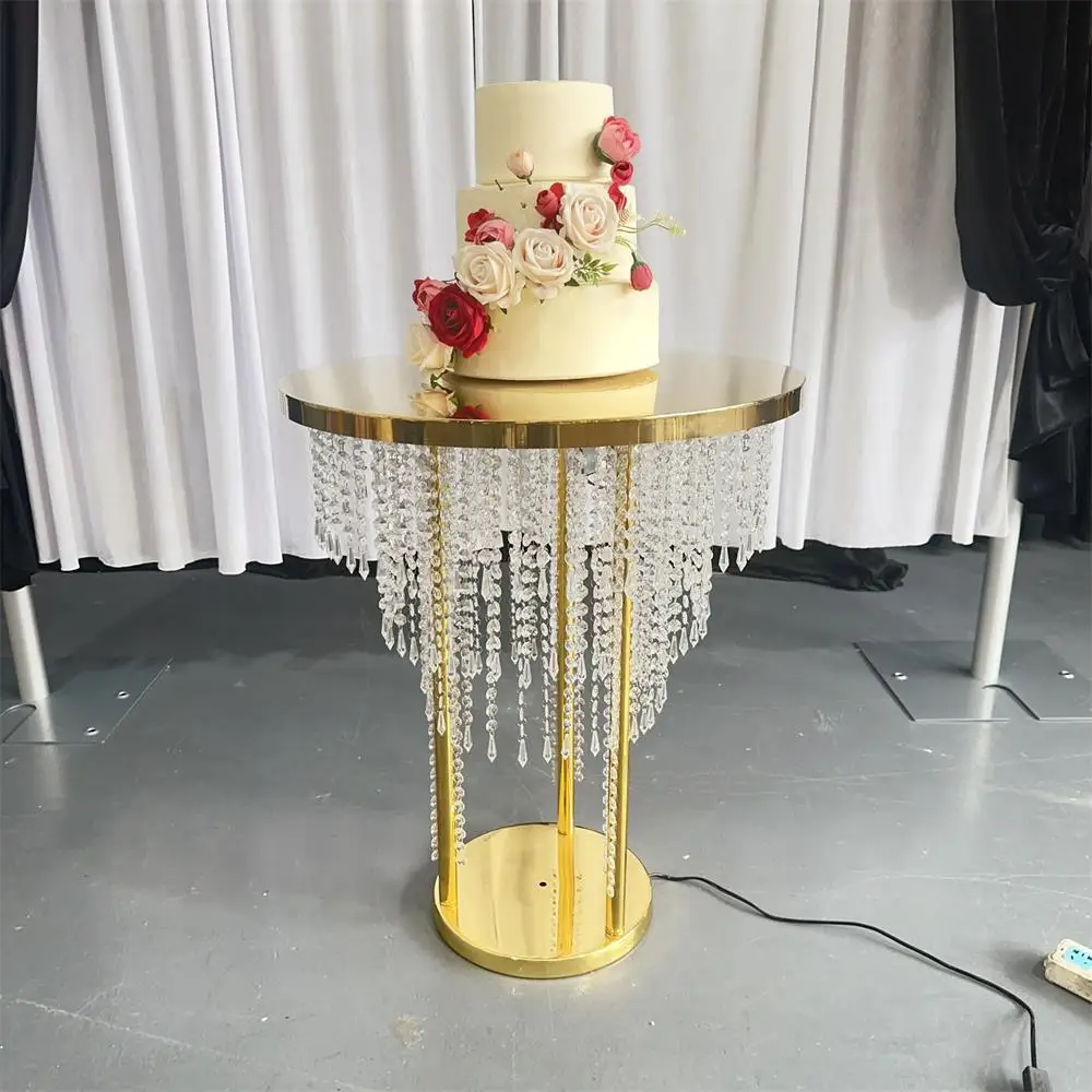 Gold /silver Cake Table Stand Round 60cm/80cm/100cm Mirror Cake Table Champagne Dessert Stand With Lights Wedding Decor Table