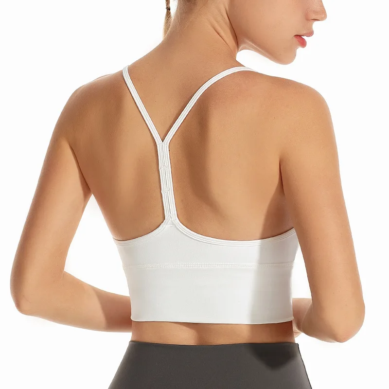 

Dropshipping Spaghetti Strap Womens Gym Fitness Yoga Top Active Gymwear Y Back Shockproof Women Sports Bra, As the pics show or customized colors