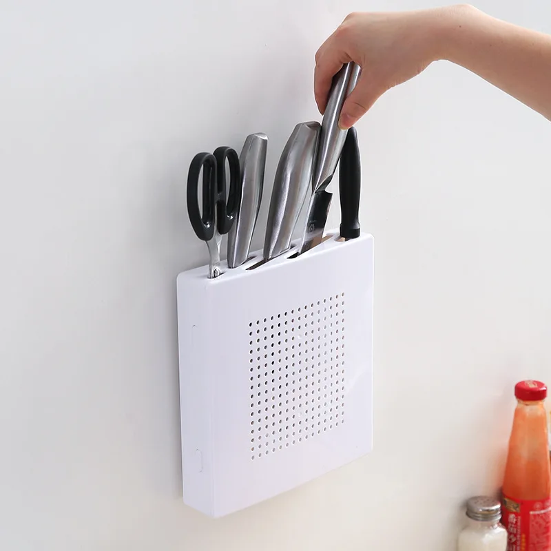 

New Kitchen Knife Holder Modern Simple Punch Free Seamless Wall Hanging Cutter Organizing Plastic Storage Rackge Rack