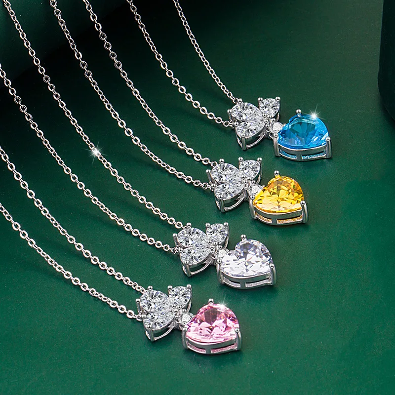 

Newest Arrival Luxury Colorful Gemstone Heart Pendant Necklace S925 Plated CZ Peach Heart Citrine Necklace