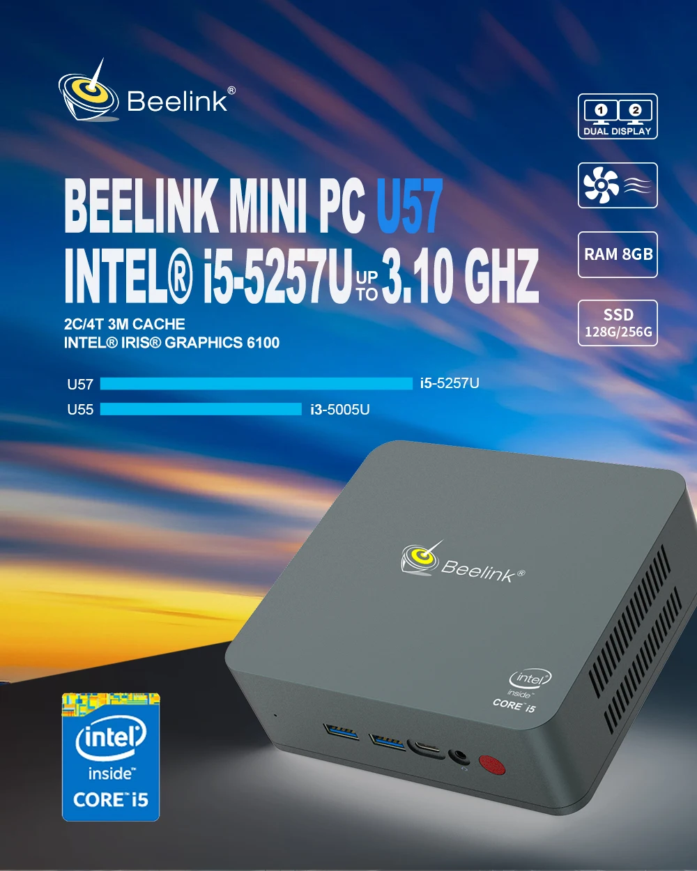 Source Beelink U57 Intel i5-5257U 8GB 128GB SATASSD mini pc Wins10