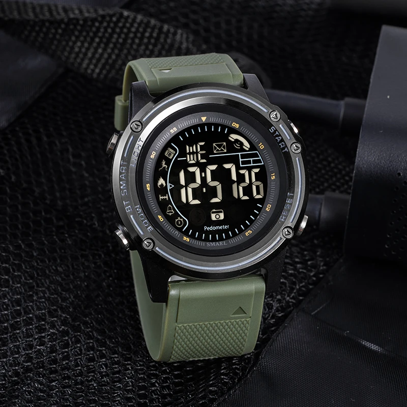 

Hot Sale Elegant Black Mens Sport Smart Digital Watch Rubber Belt Waterproof Step Counting Date Display Watch, Customized colors