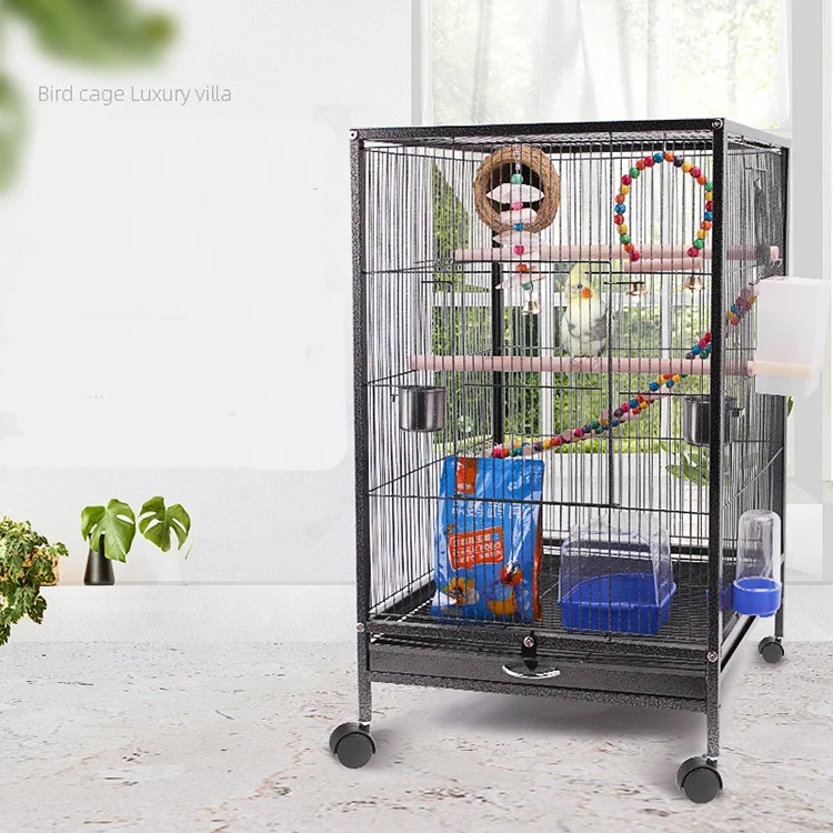 

Black Metal Wire Large Breeding Bird Parrot Cages With Wheels, Customized