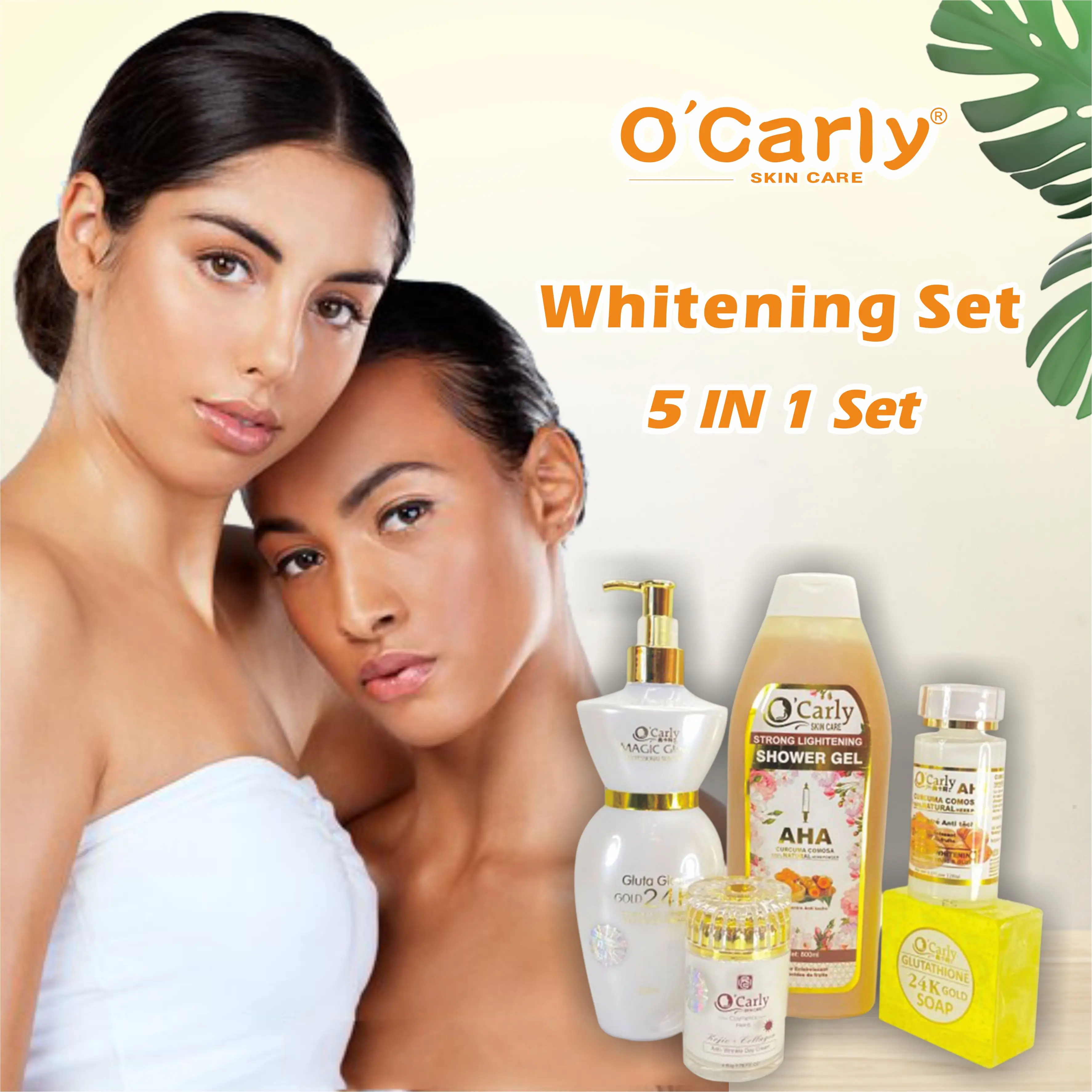 

New OEM Private Label O'Carly Magic Glow Body Care With Kits 24K Gold AHA Organic Turmeric Anti Wrinkle Skin Care Whitening Set