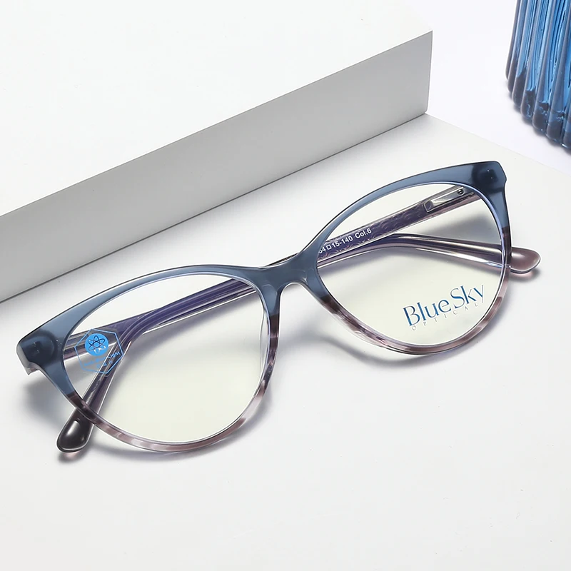 

Fashion Design Acetate Cat Eye Double Color Clear Frame Blue Light Lenses Optical Glasses