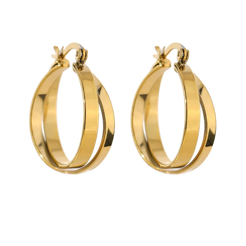 JINYOU 1709 Wholesale Simple Waterproof Jewelry Gold Plated Hoop Earrings Stainless Steel Earring Layering for Women