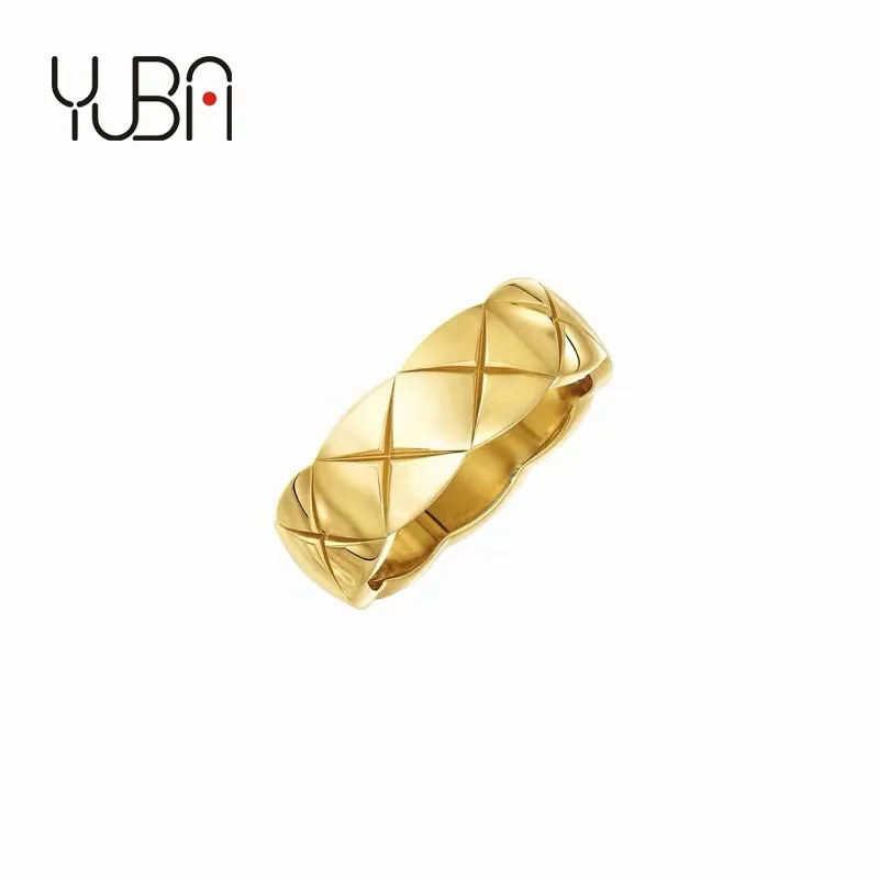 

Elegant Diamond Quilted Ring 18K gold Plated Brass Engraved Braid Chunky Finger Ring