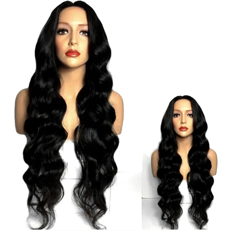 

Synthetic European and American fashion wig high temperature silk big wave black mid-length curly hair lady wigs