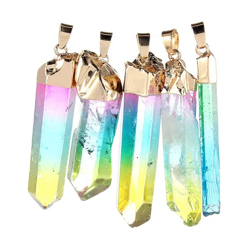 

Mood Changing Stone Necklace rhombus Irregular Natural Crystal Chakra Rock Colorful Stone Quartz Pendant Necklace, As shown