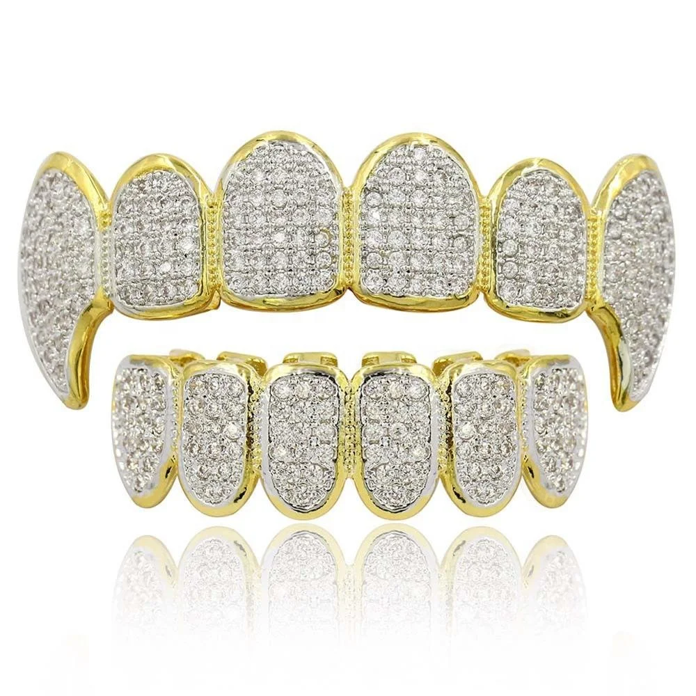 

Fashion body jewelry Iced out zircon stone hiphop grillz full colorful diamond teeth grillz