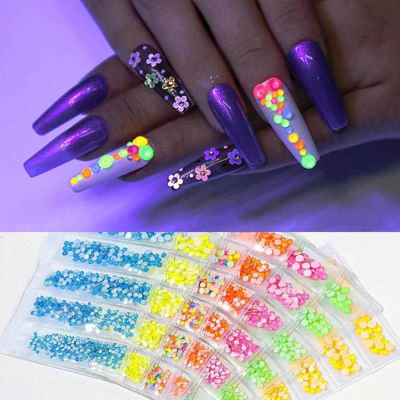 

Luminous Crystal Rhinestones Non Hotfix  Nail Art Rhinestone Decorations Neon Fluorescence Nail Art Accessories