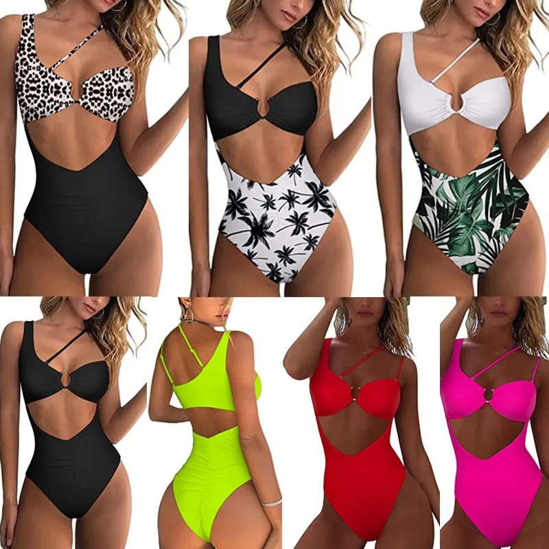 

LEVEL OM2120 Women's One Shoulder Cutout Mesh High Waist Bikini Set 2 Piece bikini set