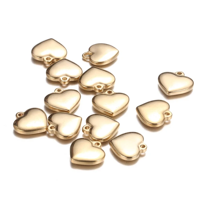 

Custom logo engrave stainless steel delicate DIY accessories small mini gold heart charms for jewelry necklace bracelet making
