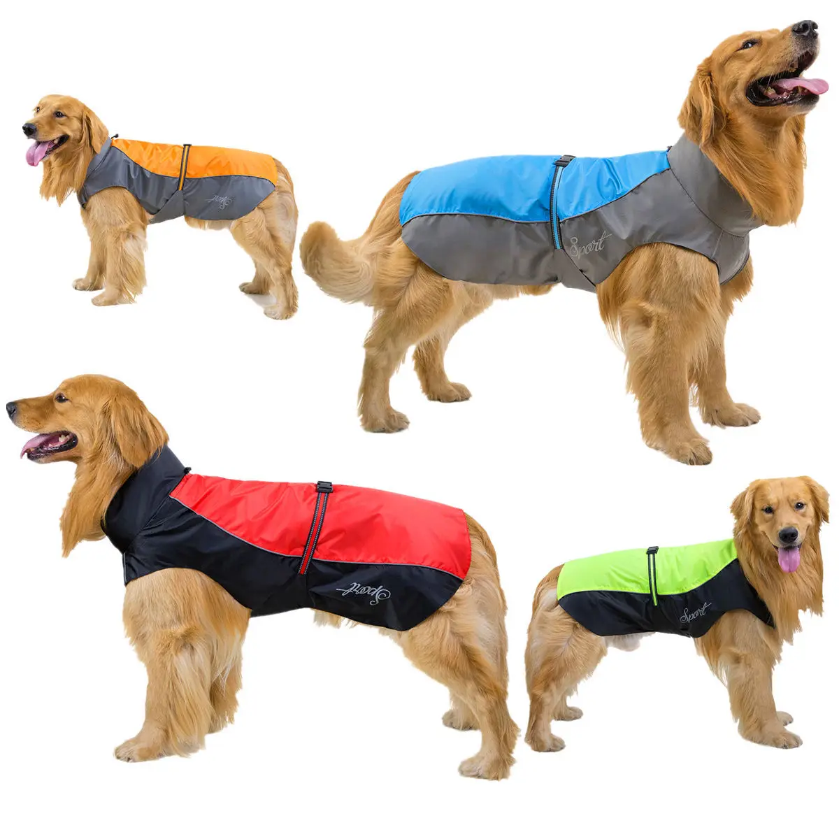 

Reflective Straps Buckle and Harness Hole Dog Raincoat Adjustable Lightweight Jacket, As picture