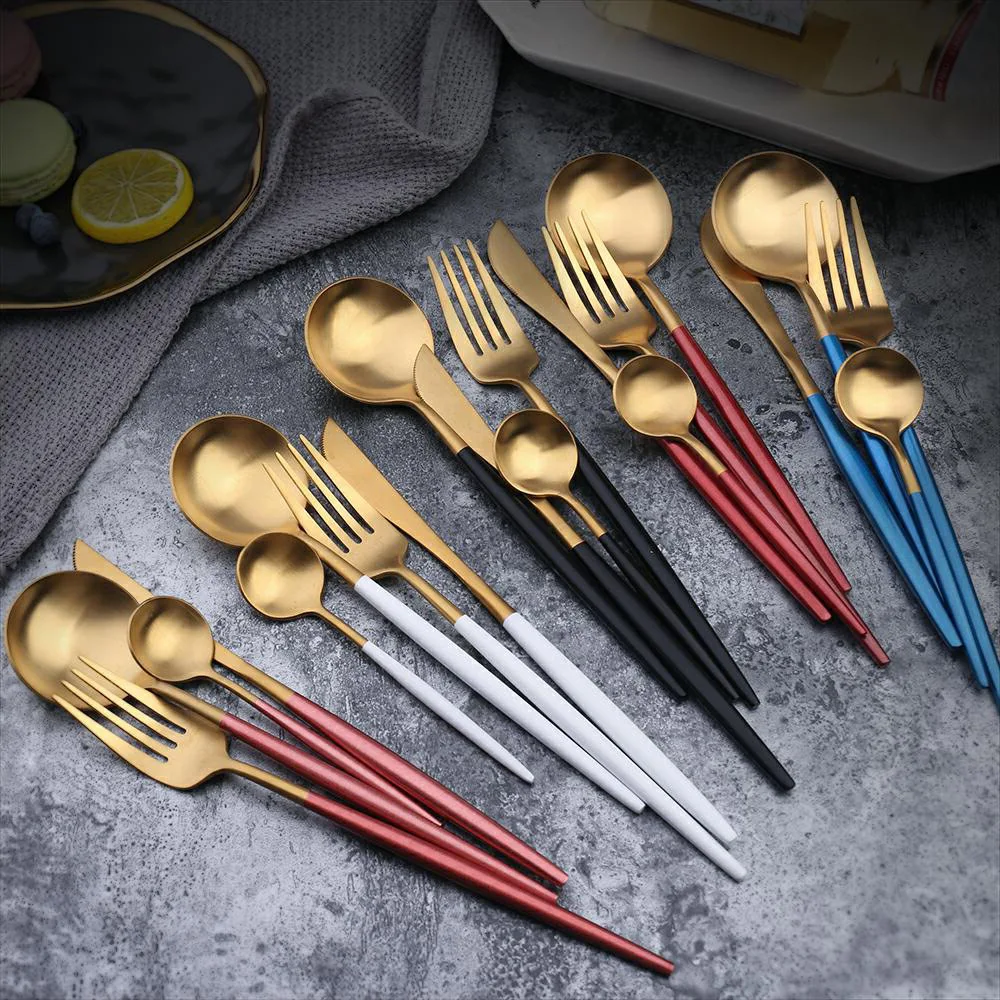 

INS popular 304 stainless steel chopsticks knife fork spoon golden set