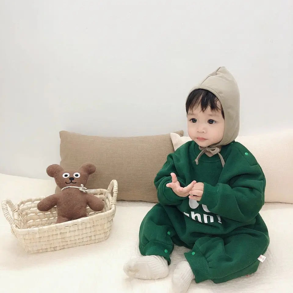 

Hot Sale Fashion Green Yellow Baby Cotton Velvet Infant Clothes Baby One-piece Outing Clothes Baby Rompers, As picture shown