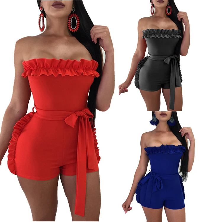 

JB-19101626 Short Pants Strapless Club Wear 2018 Summer Jumpsuits Women, As shown jumpsuits women