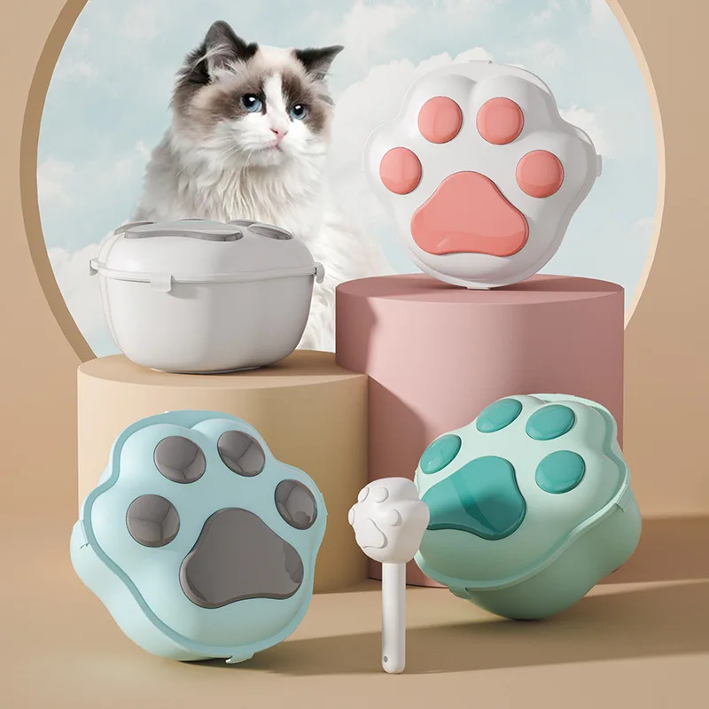 

Clip-on Opening Pets Cats Food Boxes Plastic Scoop Dog Treats Food Holder Storage Box