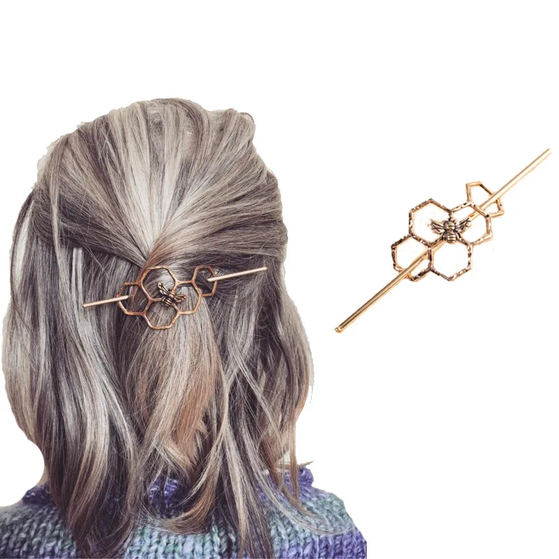 

GT Hot Selling Retro Hair Pin Women Fashion Metal Head wear Hollow Honey Comb Small Bees Ancient Gold Hairpin