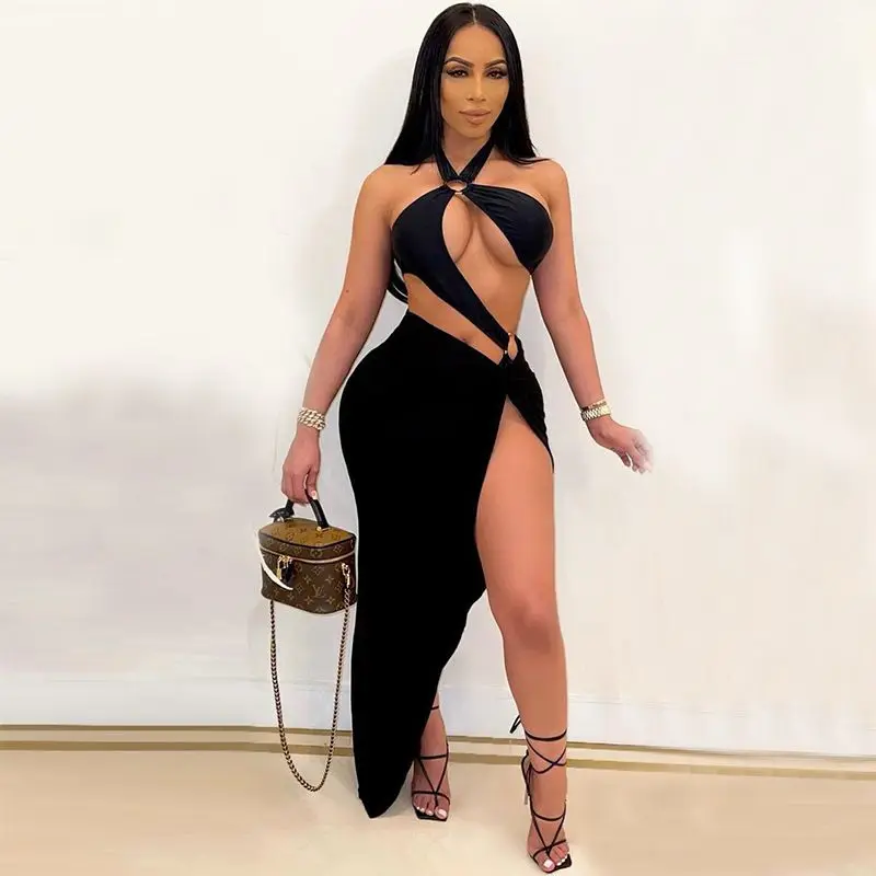 

2021 New arrival women Halter bodysuit and skirt two piece set women ladies clothing