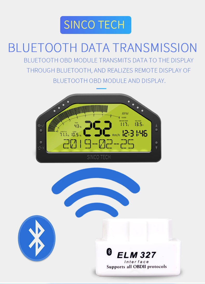 Sincotech 6.5'' Universal Digital Obd2 Gauge Dashboard Lcd Race Dash