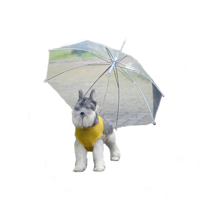 

Transparent Outdoor Dog Doggy Raincoat Pet Puppy Umbrella with Chain Lead, Customized color