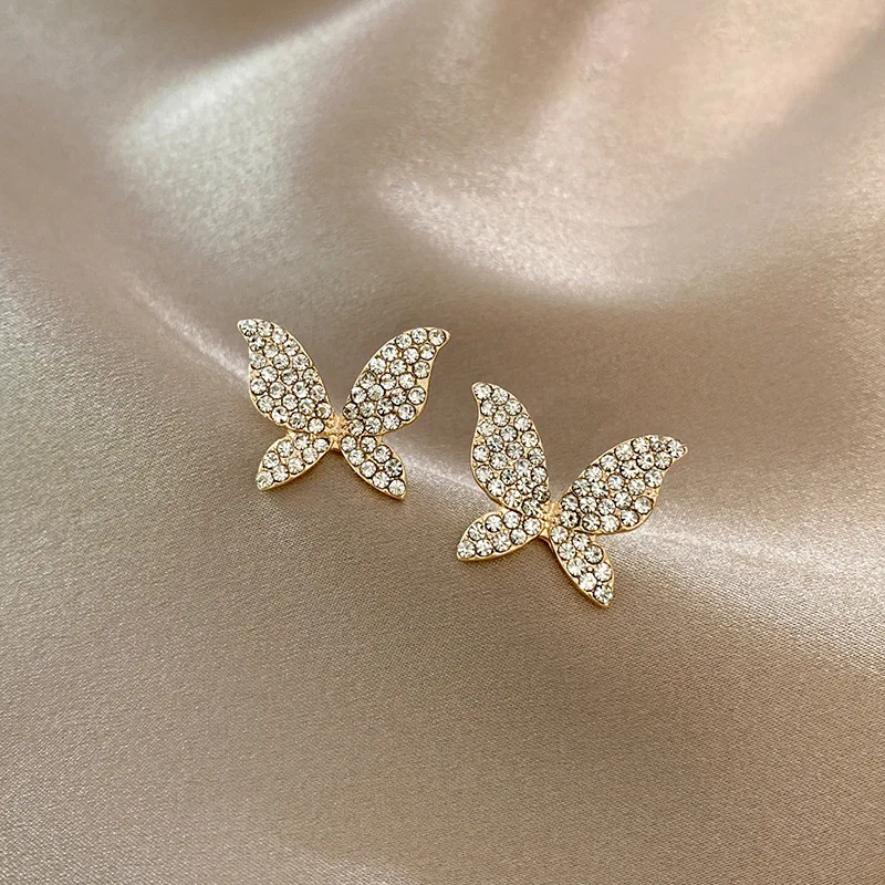 

Fashion Shiny S925 Needle CZ Butterfly Stud Earrings Bling Bling Crystal Rhinestone Butterfly Earrings For Girl Fashion Jewelry