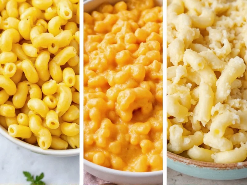 Three variations of homemade mac and cheese side by side