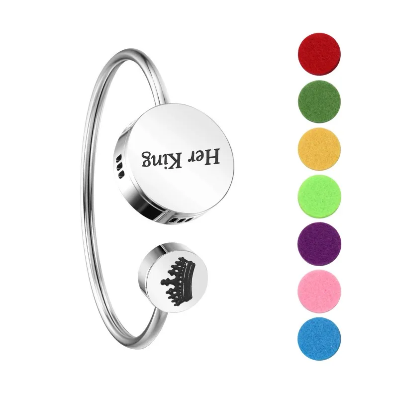 Loftily Jewelry Newest Handmade 316L Stainless Steel Her King His Queen Couple Bracelets Aroma Perfume Diffuser Bangle Bracelet