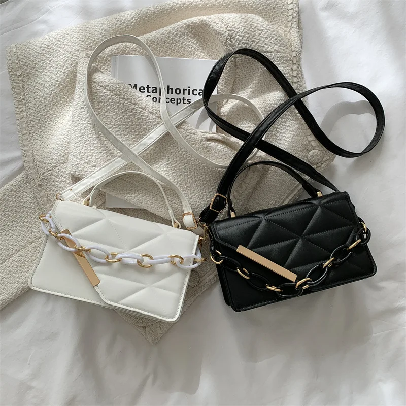 

New Fashion Korean PU Leather Fashionable Ladies Crossbody Bag Small Square Women Chain Messenger Bag, Picture color