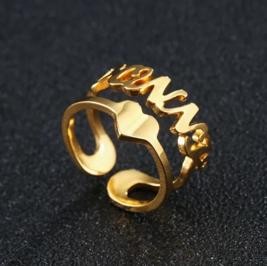 

Best Selling 304 Stainless Steel Customize Name Rings Diy Personalized Name Letter Open Ring For Women Men, Gold silver rose gold