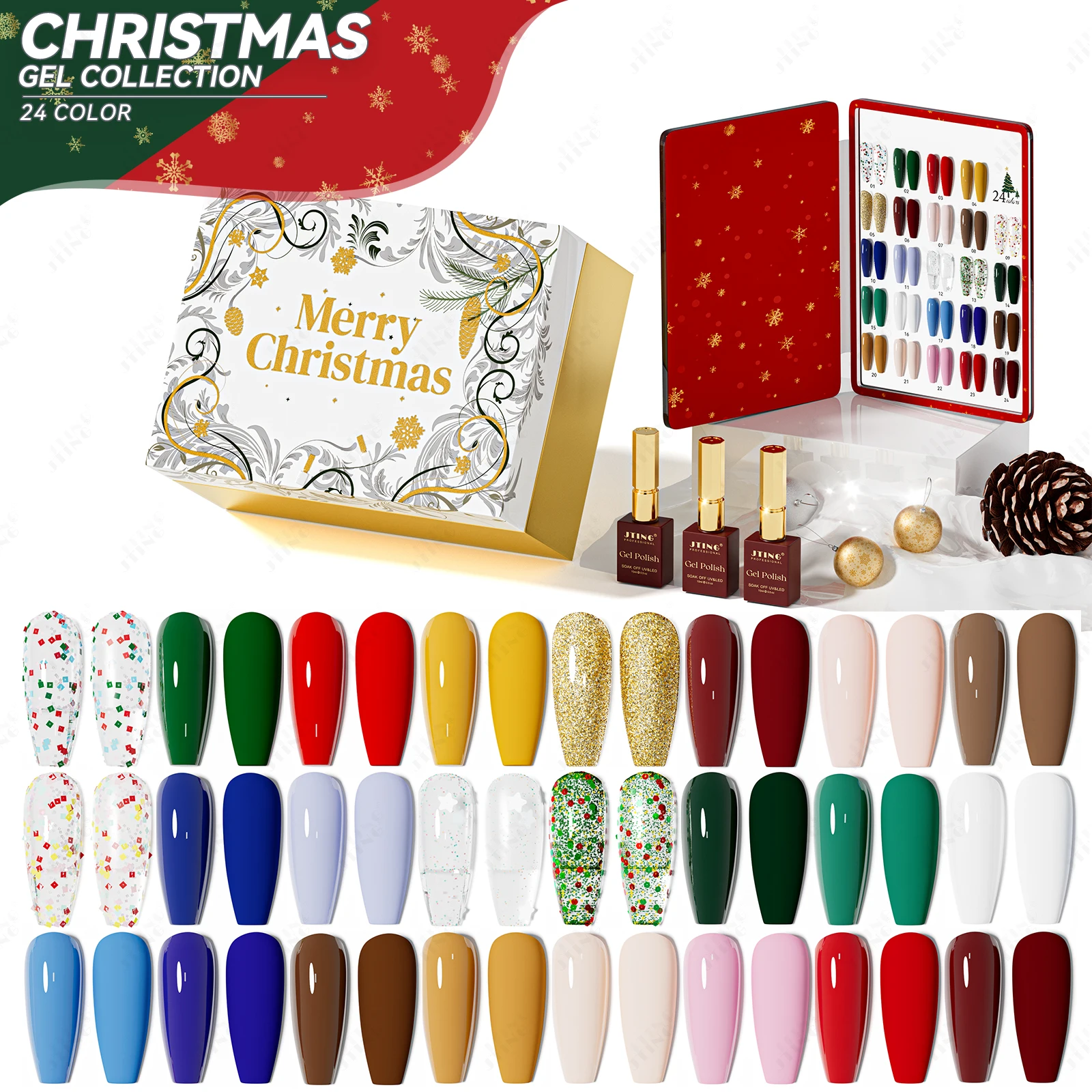 

JTING Original design Newest Christmas gel collection 24colors set box New year festival gel nail polish OEM Private label