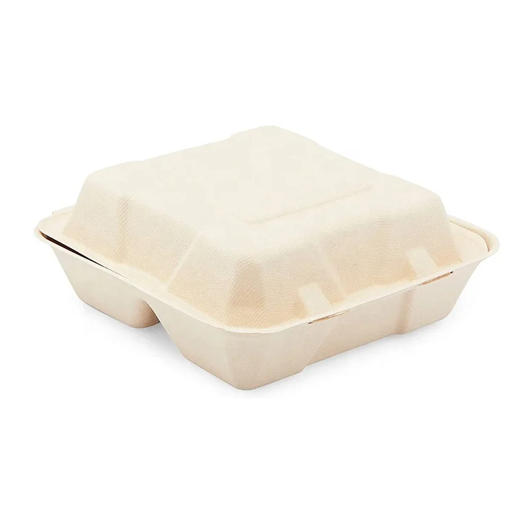 

China Factory Sugarcane Bagasse Clamshell Compostable Packaging Boxes