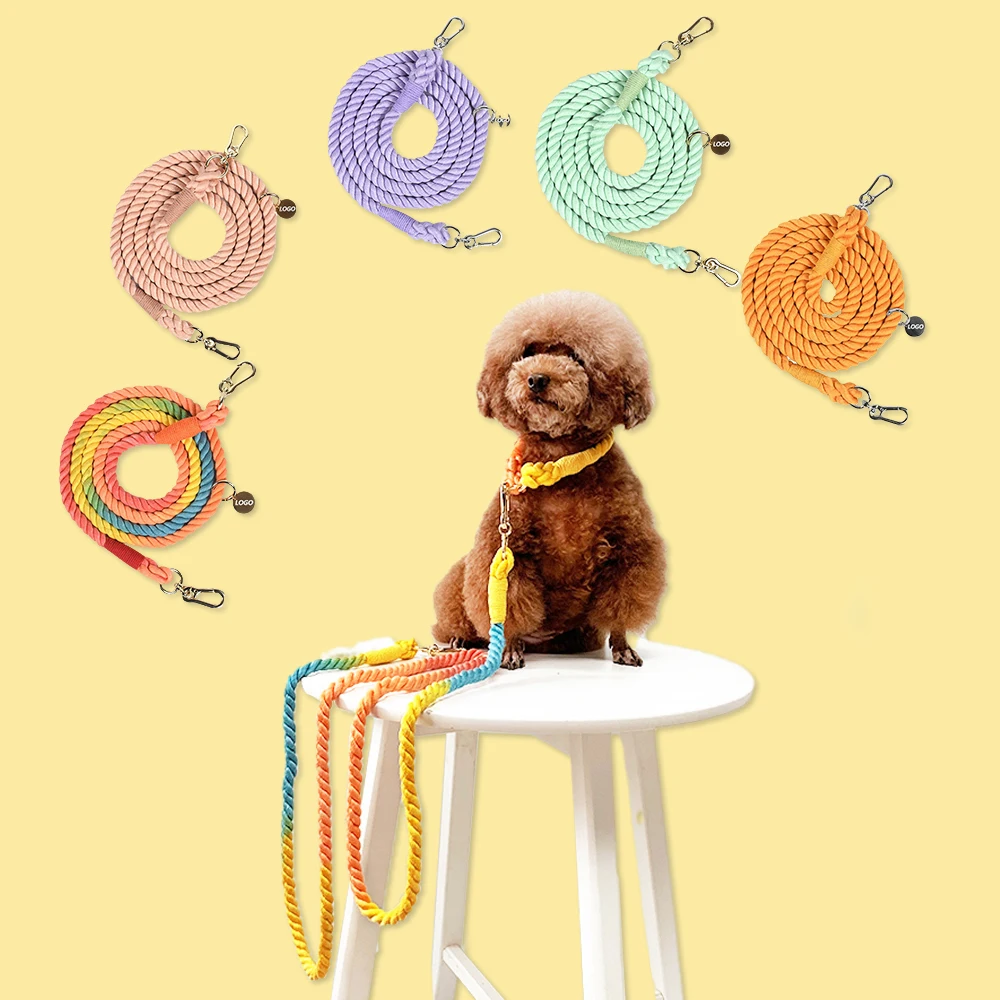 

Peaktoppets Colorful Handsfree Pet Cotton All In One Leash Rainbow Ombre Rope Dog Cotton Rope Leash Dog Leashes, Rainbow/pink/green/purple/orange