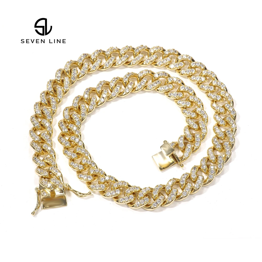 

Hip-hop 9mm alloy Cuban chain trendy personality full diamond gold-plated sweater chain necklace