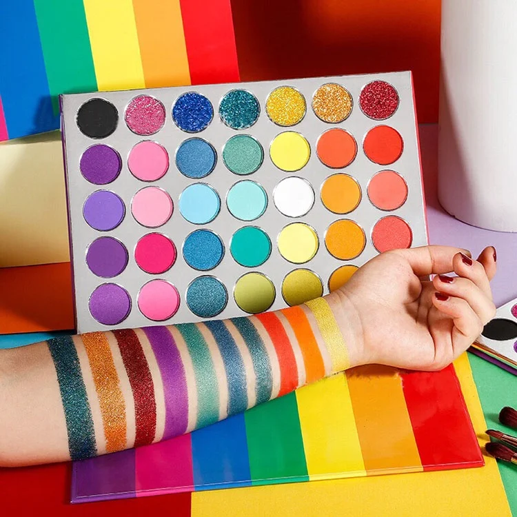 

Private Logo High Quality Neon Cosmetics Makeup 35 Color Glitter Matte Shimmer Pigmented Eyeshadow Palette For Mkaeup