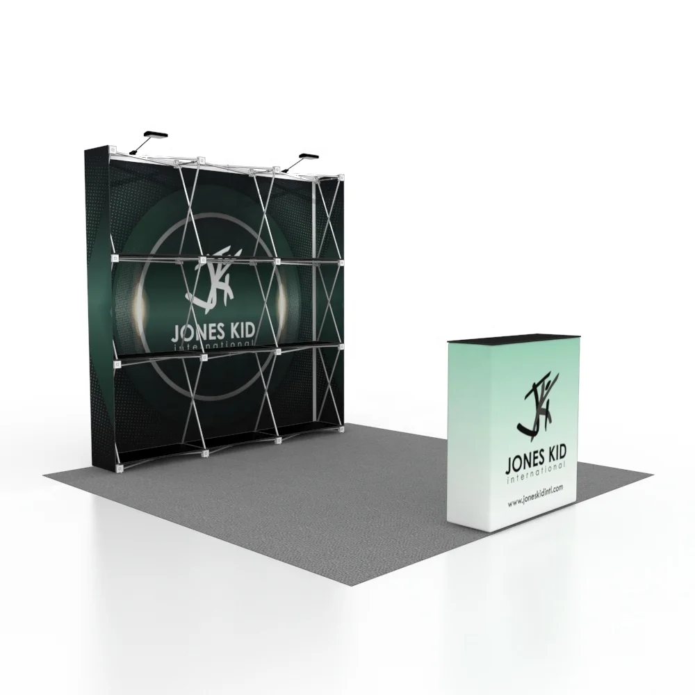 

10x10 Fast Setup Aluminum Frame Trade Show Exhibition Booth with Shelves Custom Print Portable Pop Up Display Booth