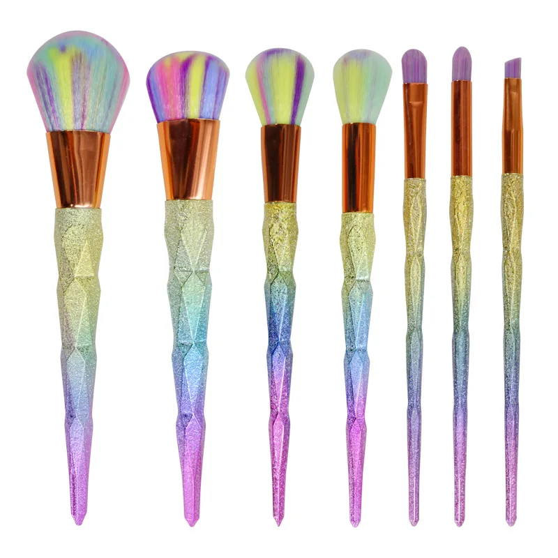 

7 pieces Rainbow japanese Rose golden Glitter Handle crystal diamond makeup set professional make up brushes clear makeup brush, Black