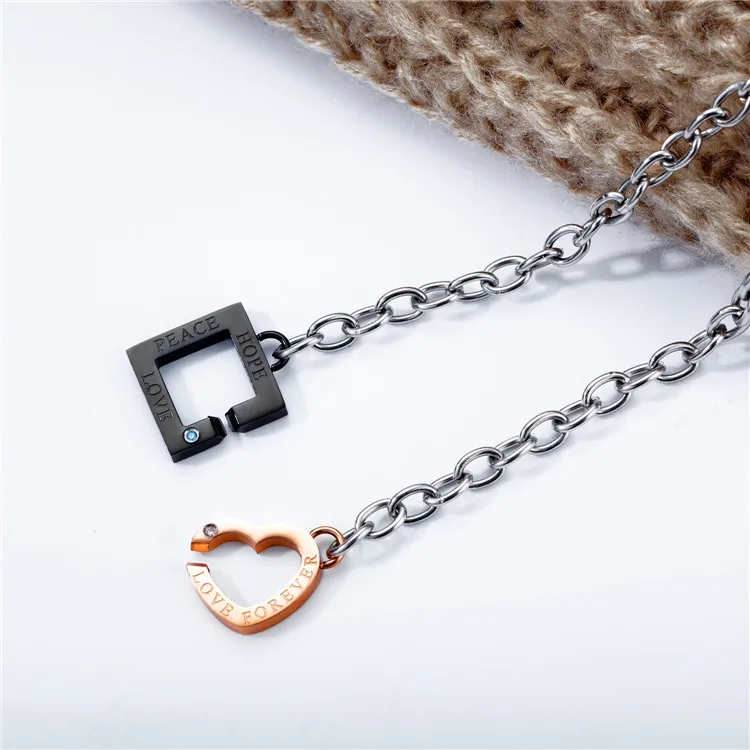 

Fashion Bracelets 2020 Stainless Steel with Pendant Girl Heart Shape Boy Square Shape Couple Bracelet