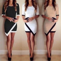 

Women Fashion Half Sleeve Ladies Asymmetric Casual Patchwork Elegant Bodycon Pencil Short Mini Dress