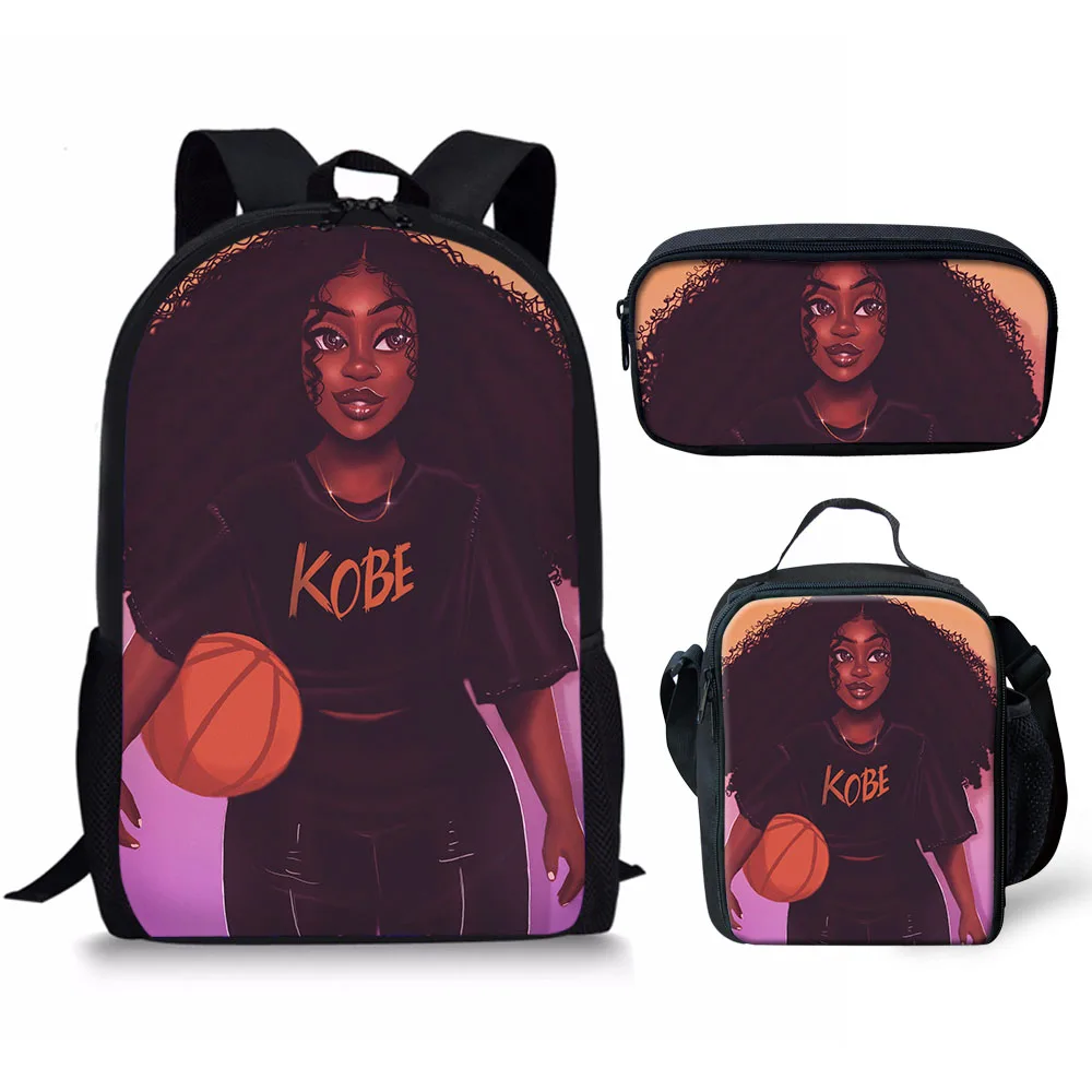 

3 Pieces Beautiful Girls School Bags Backpacks Black Art Afro Girls Printed Sublimation Blank Kids Backpack School Bags Children, Customized