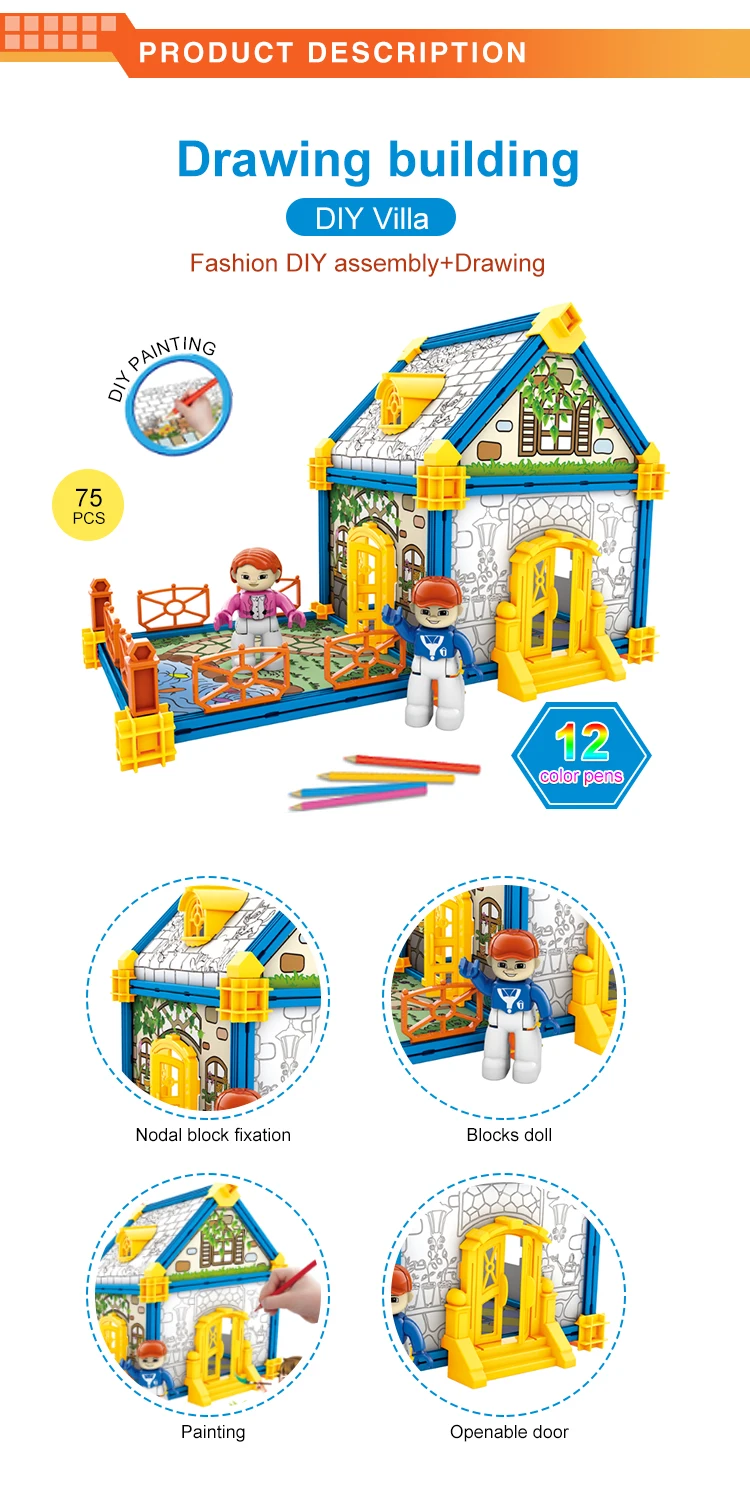 New item creative design building blocks villa DIY paint assemble house for children